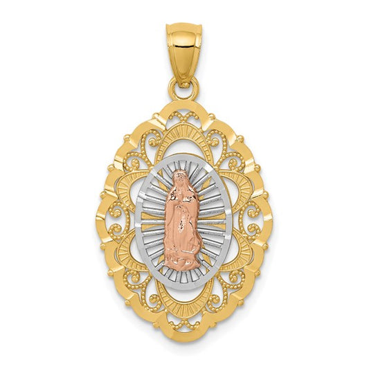 14K Tri Color Gold Mother Mary Pendant