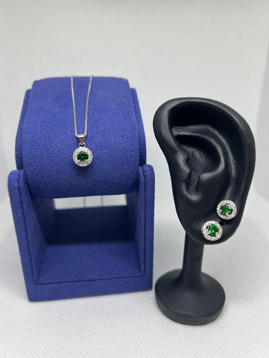 Sterling Silver Emerald Earring and Pendant Set