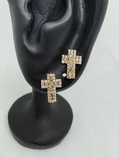 10K Glacier Cut Cross Nugget Earrings