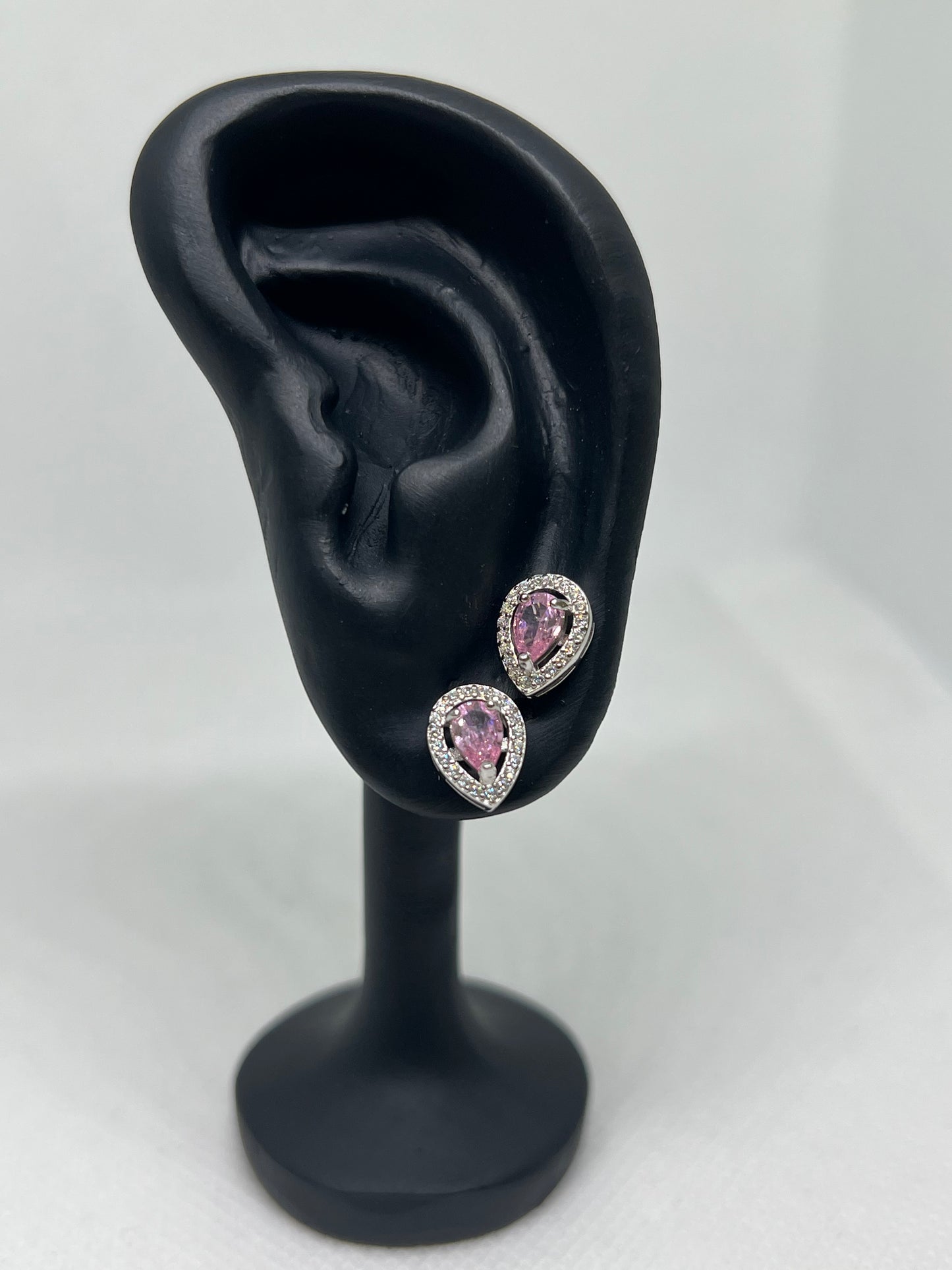 Sterling Silver Pink Diamond Teardrop Earring and Pendant Set