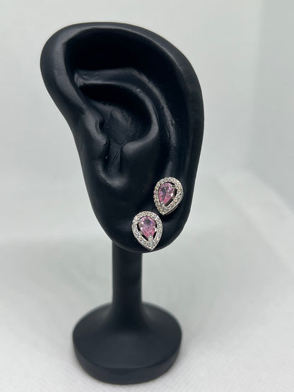 Sterling Silver Pink Diamond Teardrop Earring and Pendant Set