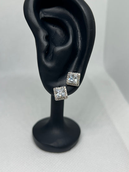 Sterling Silver Radiant Diamond Earring and Pendant