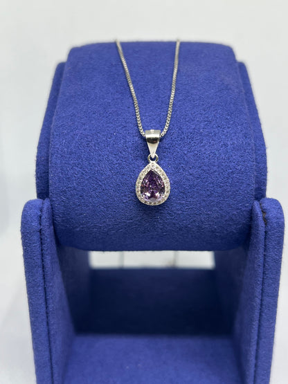 Sterling Silver Purple Diamond Teardrop Earring and Pendant