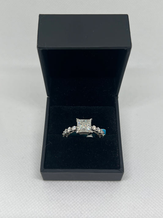 Silver Women Moissanite Ring - Complimentary Moissanite Studs