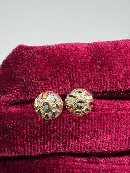 10K Gold Round Nugget Earrings