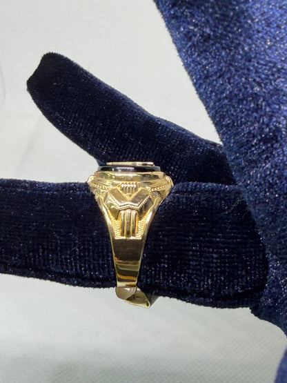 10K Solid Gold Black Onyx Masonic Ring - Size 10