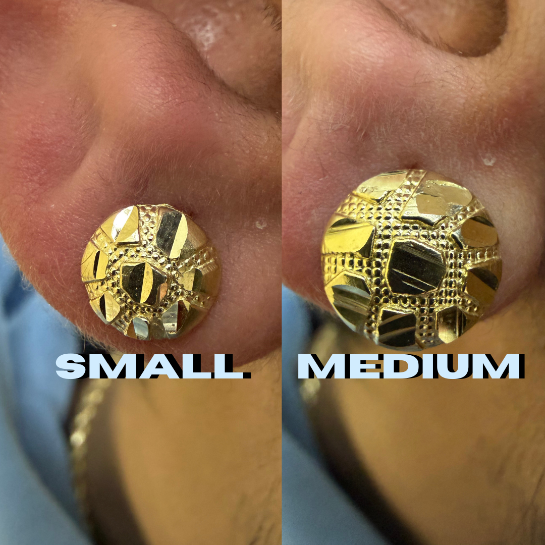 10K Gold Round Nugget Earrings