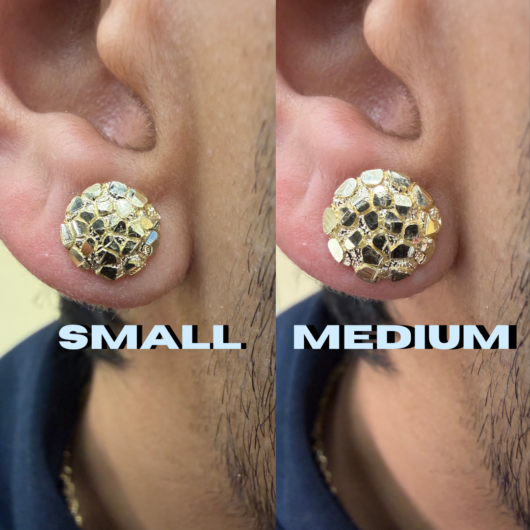 10K Solid Gold Round Nugget Earrings