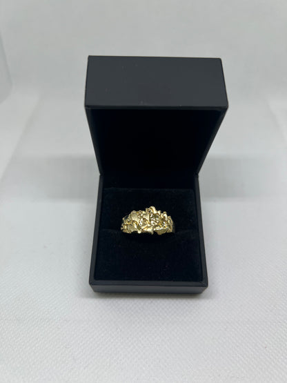 10K Solid Gold Nugget Ring - Chain Included