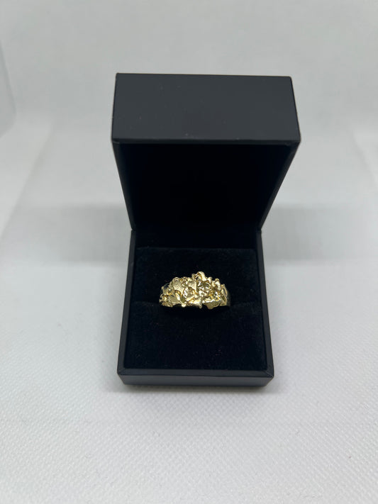10K Solid Gold Nugget Ring - Chain Included