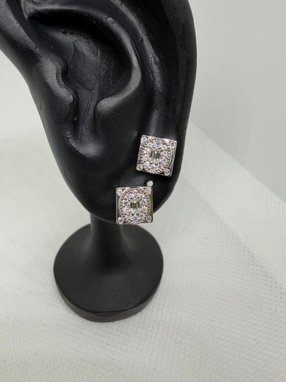 Sterling Silver Square Baguette Center Moissanite Earrings