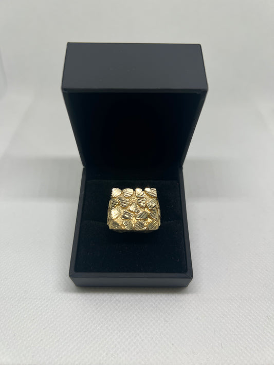 10K Solid Gold Nugget Ring - Chain Included
