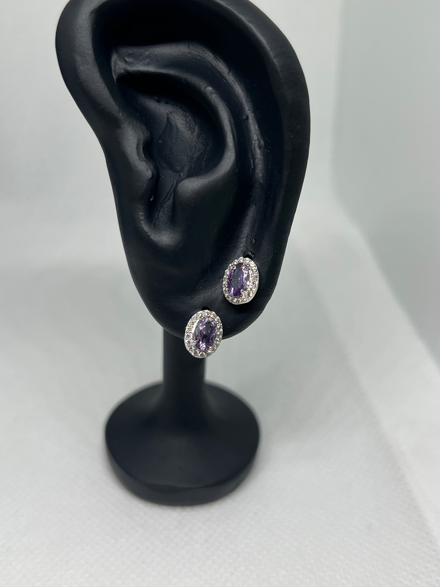 Sterling Silver Purple Diamond Oval Earring and Pendant