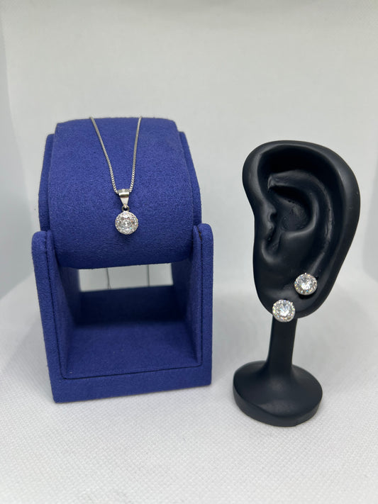 Sterling Silver Diamond Circle Earring and Pendant Set
