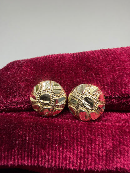10K Gold Round Nugget Earrings