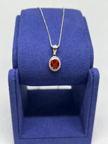 Sterling Silver Garnett Oval Earring and Pendant Set