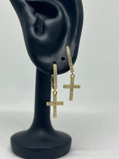 Gold Vermeil Cross Glacier Moissanite Earrings