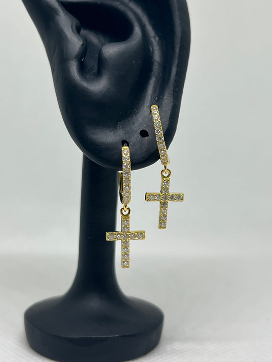 Gold Vermeil Cross Glacier Moissanite Earrings