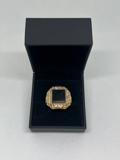 10K Solid Gold Onyx Ring - Chain Included