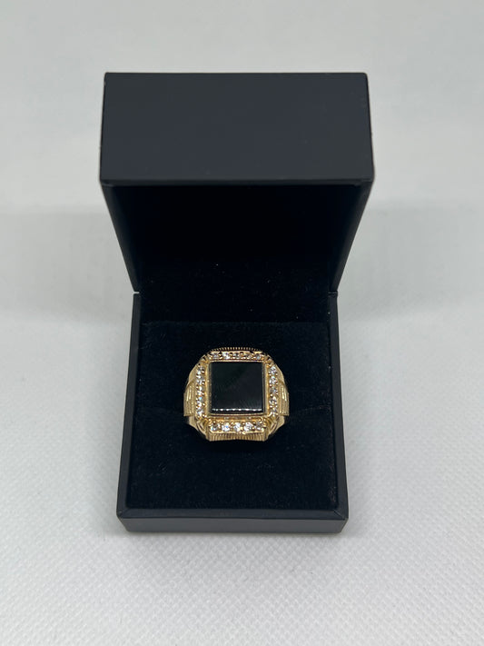 10K Solid Gold Onyx Ring - Chain Included