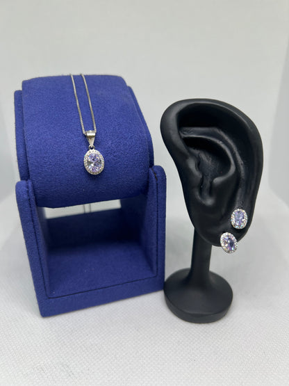 Sterling Silver Alexandrite Oval Earrings and Pendant Set