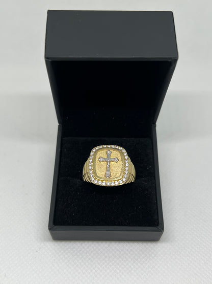 10K Solid Gold Crucifix Ring - Chain Included