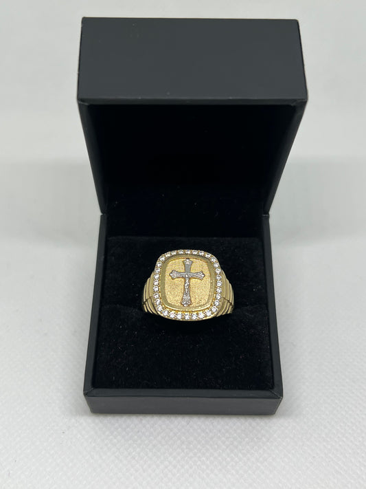 10K Solid Gold Crucifix Ring - Chain Included