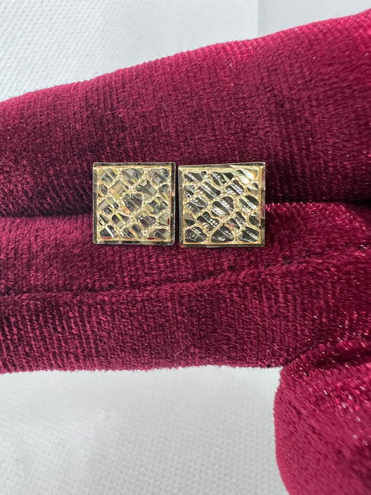 10K Solid Gold Flat Square Nugget Earrings
