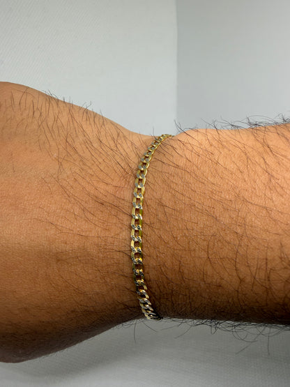 10K Solid Gold Cuban Diamond Cut Bracelet - 7 Inches
