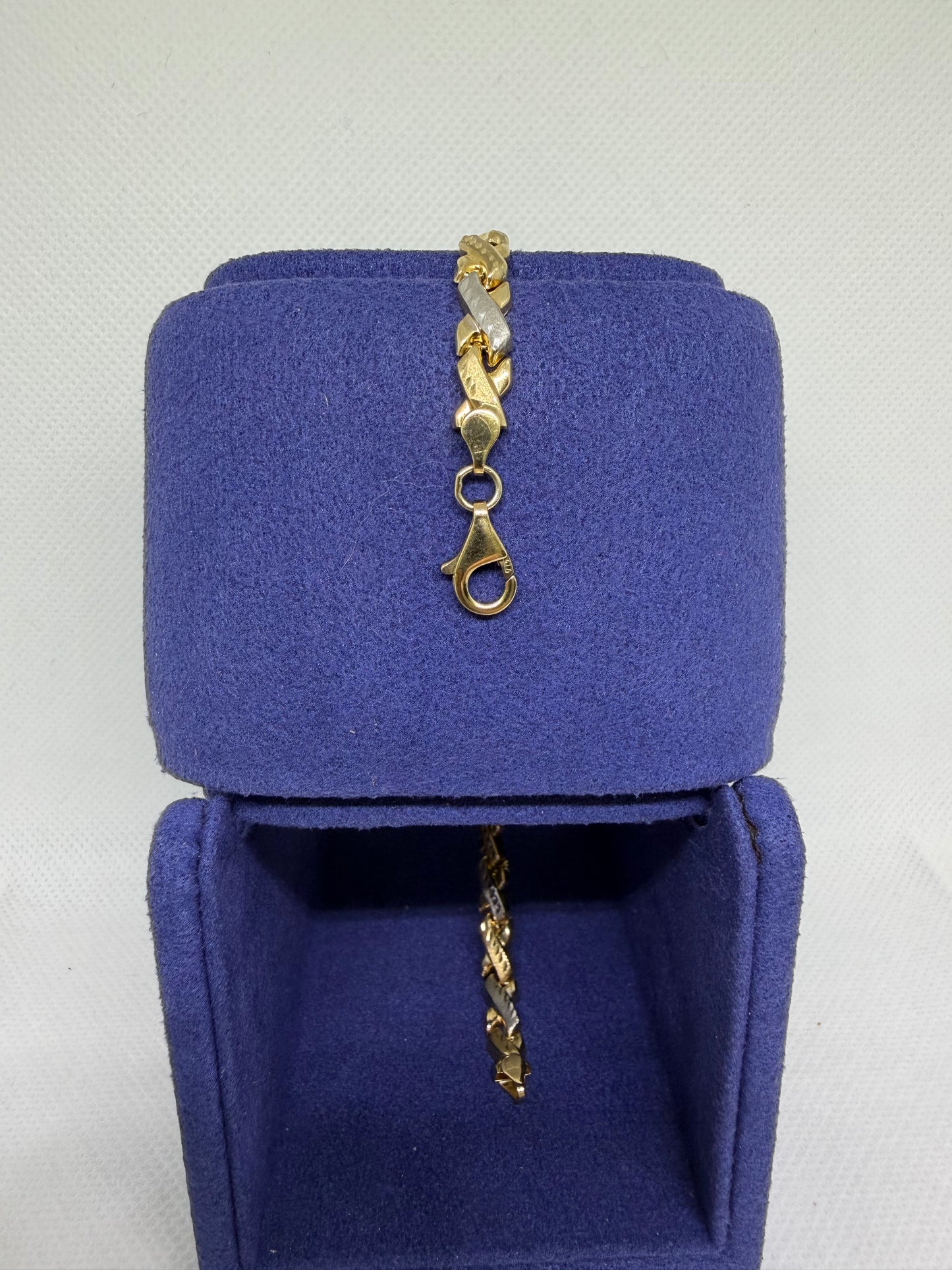 10K Solid Gold Two Tone X Bracelet - 7.75 Inches