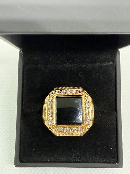 10K Solid Gold Black Onyx Ring - Size 11
