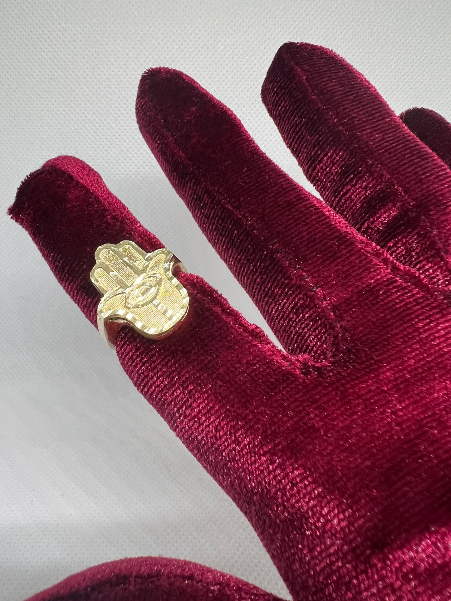 10K Solid Gold Hamza Ring - Chain Included