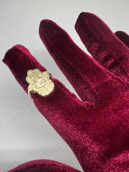 10K Solid Gold Hamza Ring - Chain Included
