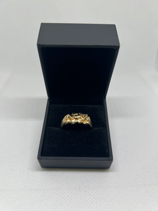 10K Solid Gold Nugget Ring - Chain Included