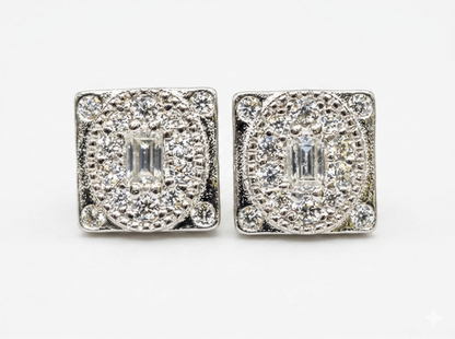 Sterling Silver Square Baguette Center Moissanite Earrings