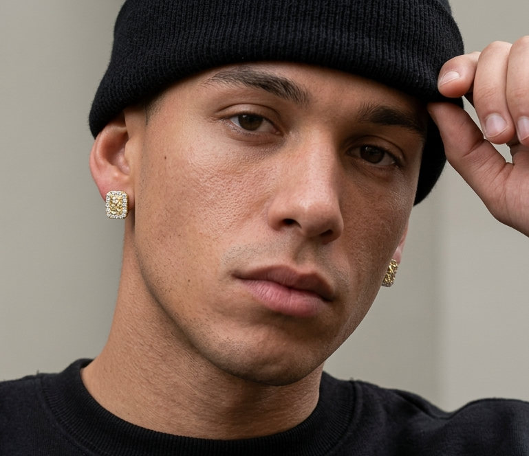 10K Glacier Cut Rectangle Nugget Earrings