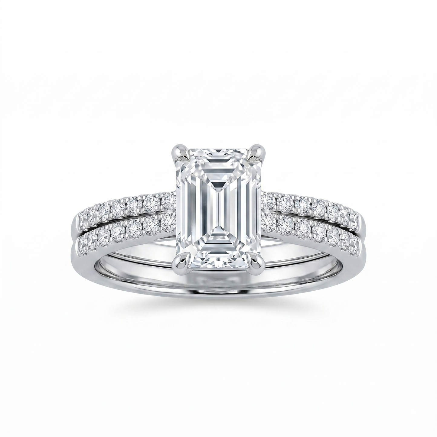 10K White Gold Emerald Cut Bridal Set
