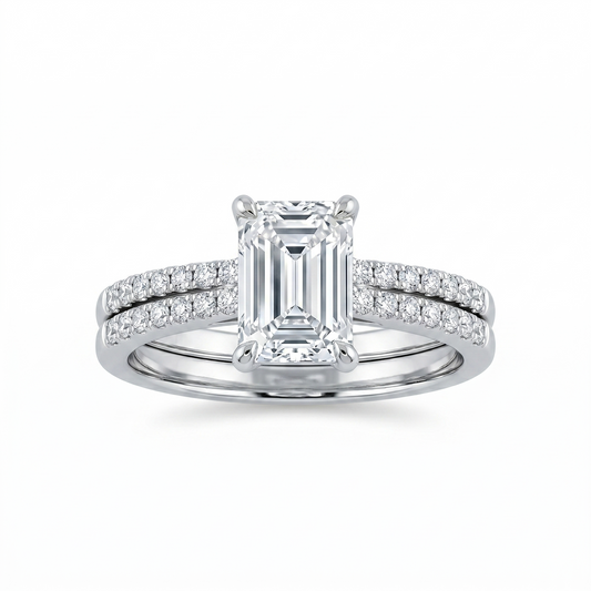 10K White Gold Emerald Cut Bridal Set