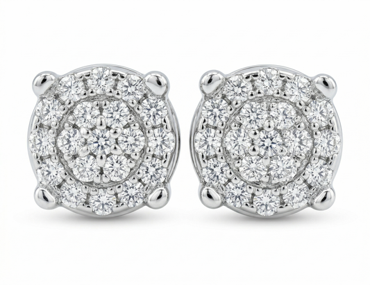 Sterling Silver Circle Cluster Moissanite Earrings