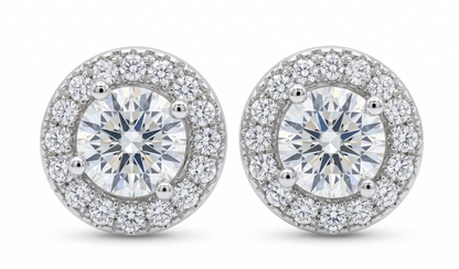 Sterling Silver Halo Setting Solitaire Moissanite Earrings