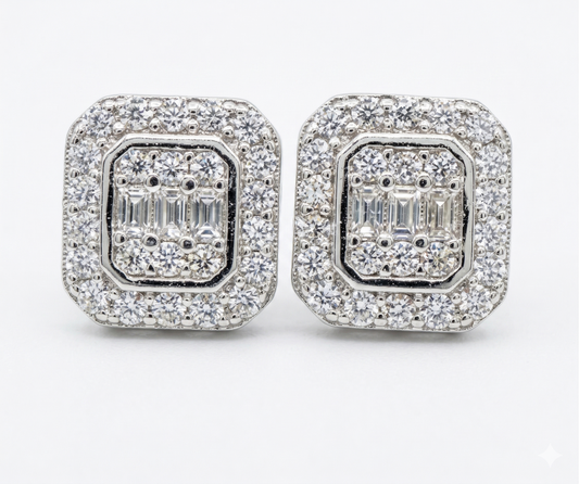 Sterling Silver Rectangle Moissanite Earrings