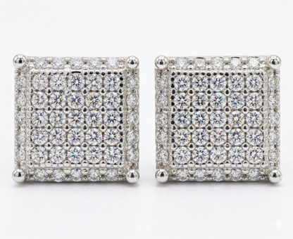 Sterling Silver Cluster Square Moissanite Earrings