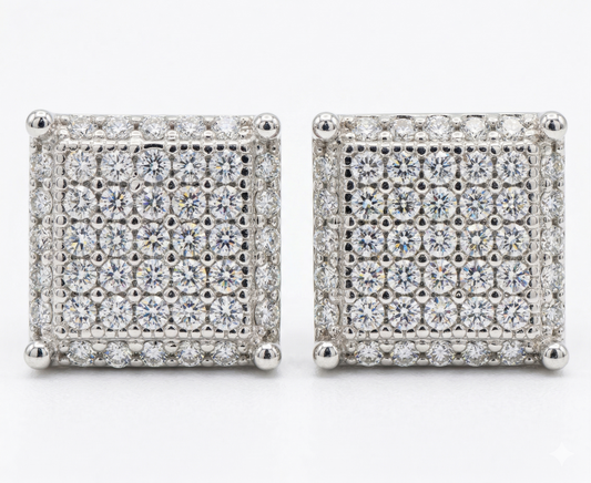 Sterling Silver Cluster Square Moissanite Earrings
