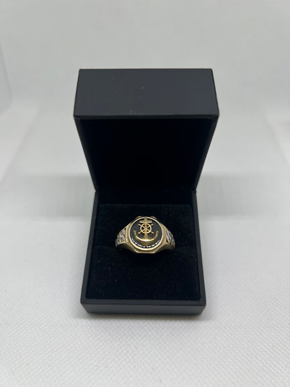10K Solid Gold Anchor Cross Ring - Chain Included