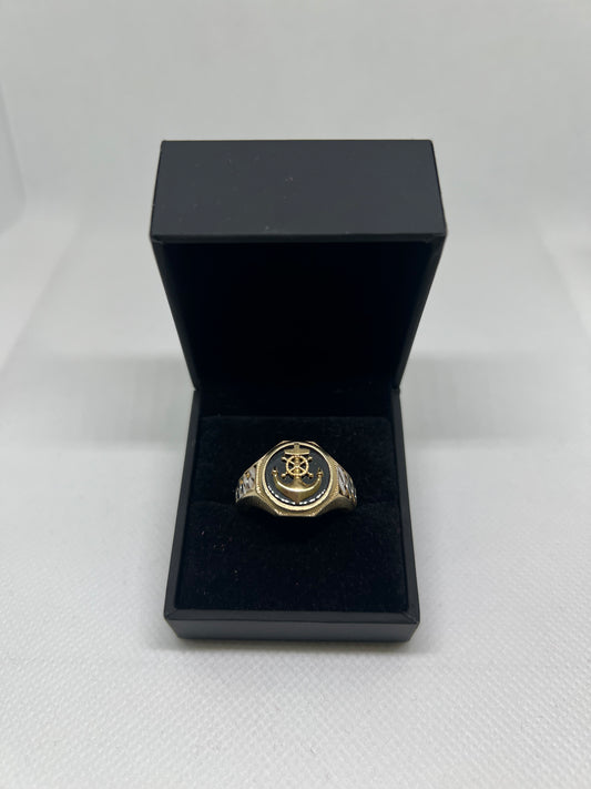 10K Solid Gold Anchor Cross Ring - Chain Included