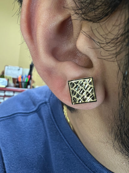 10K Solid Gold Flat Square Nugget Earrings