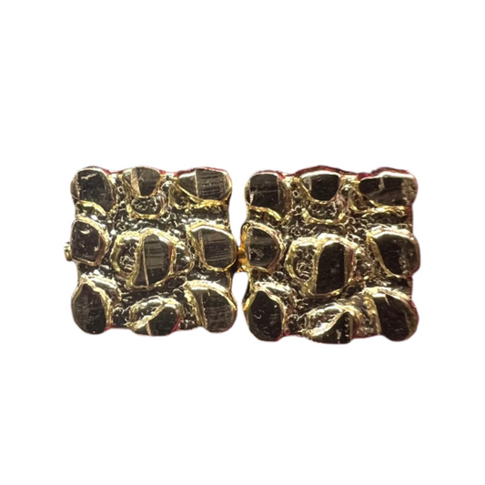 10K Square Gold Nugget Earrings - Chain Included