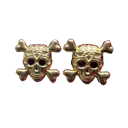 10K Yellow Gold Skull Earrings - Chain Included