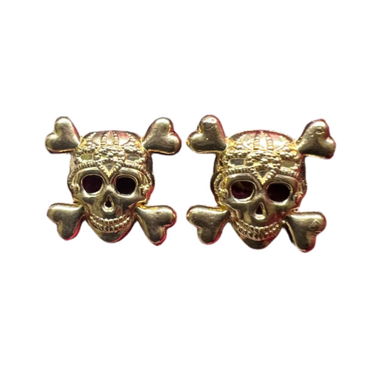 10K Yellow Gold Skull Earrings - Chain Included