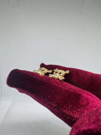 10K Yellow Gold Skull Earrings - Chain Included